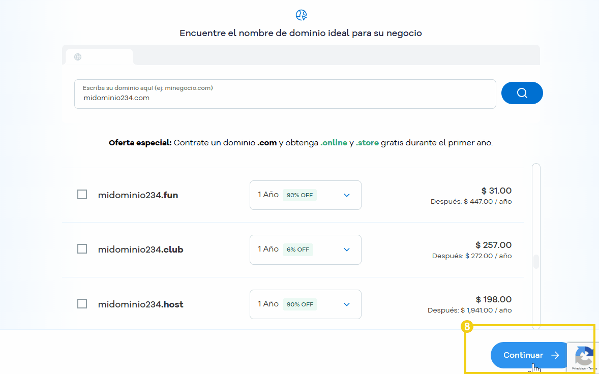 imagem mostrando el boton para continuar y finalizar la etapa de registro