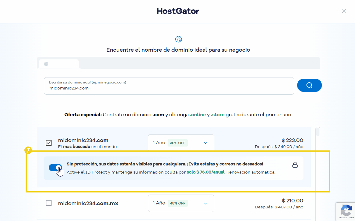 imagen mostrando la activación del ID protect