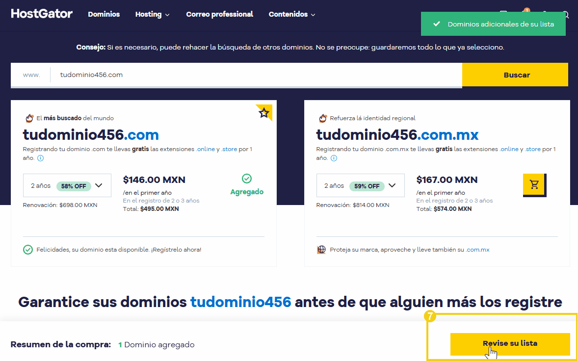 imagen mostrando abaixo o botão de revisar su lista