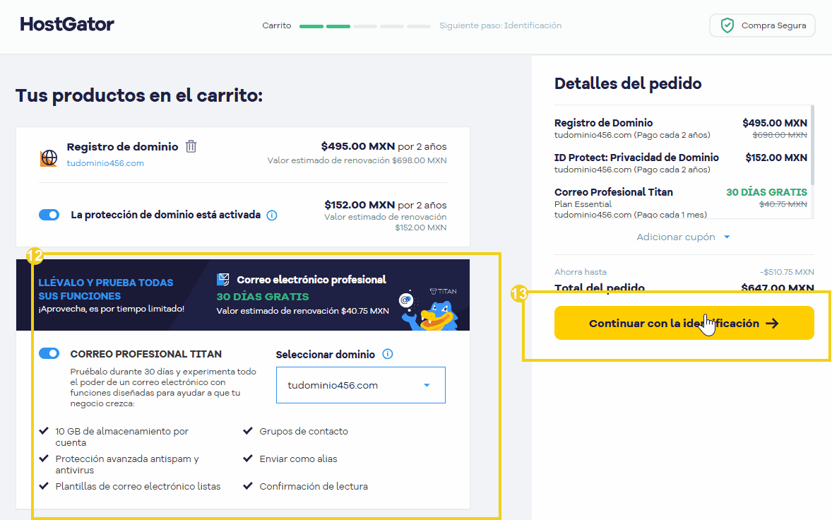 imagen mostrando que fue activado email titan
