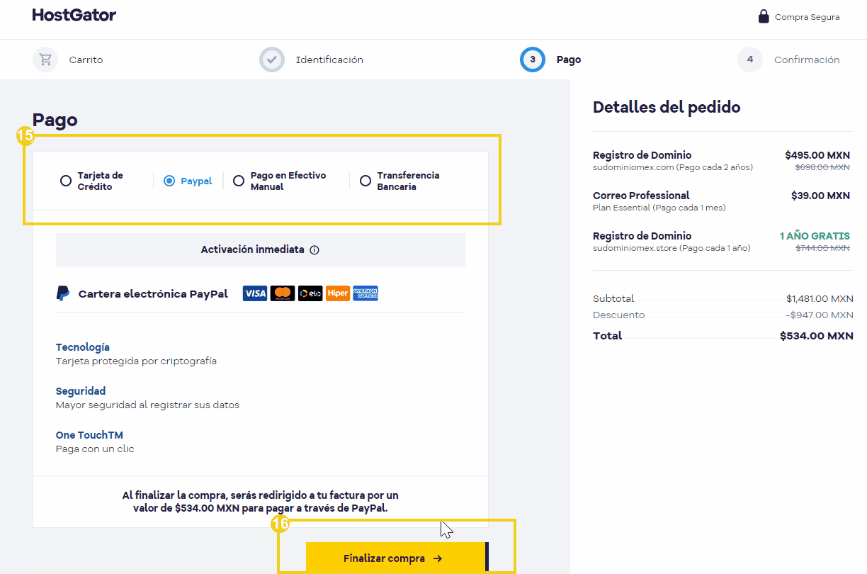 imagen mostrando formas de pago para finalizar compra