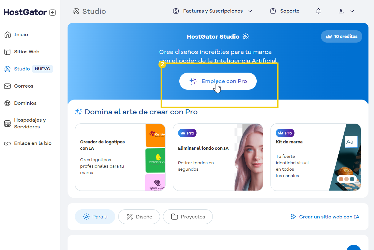 imagen ilustrativa, destacando dentro del portal del cliente en la parte de estudio el boton de empezar con Pro para contratar