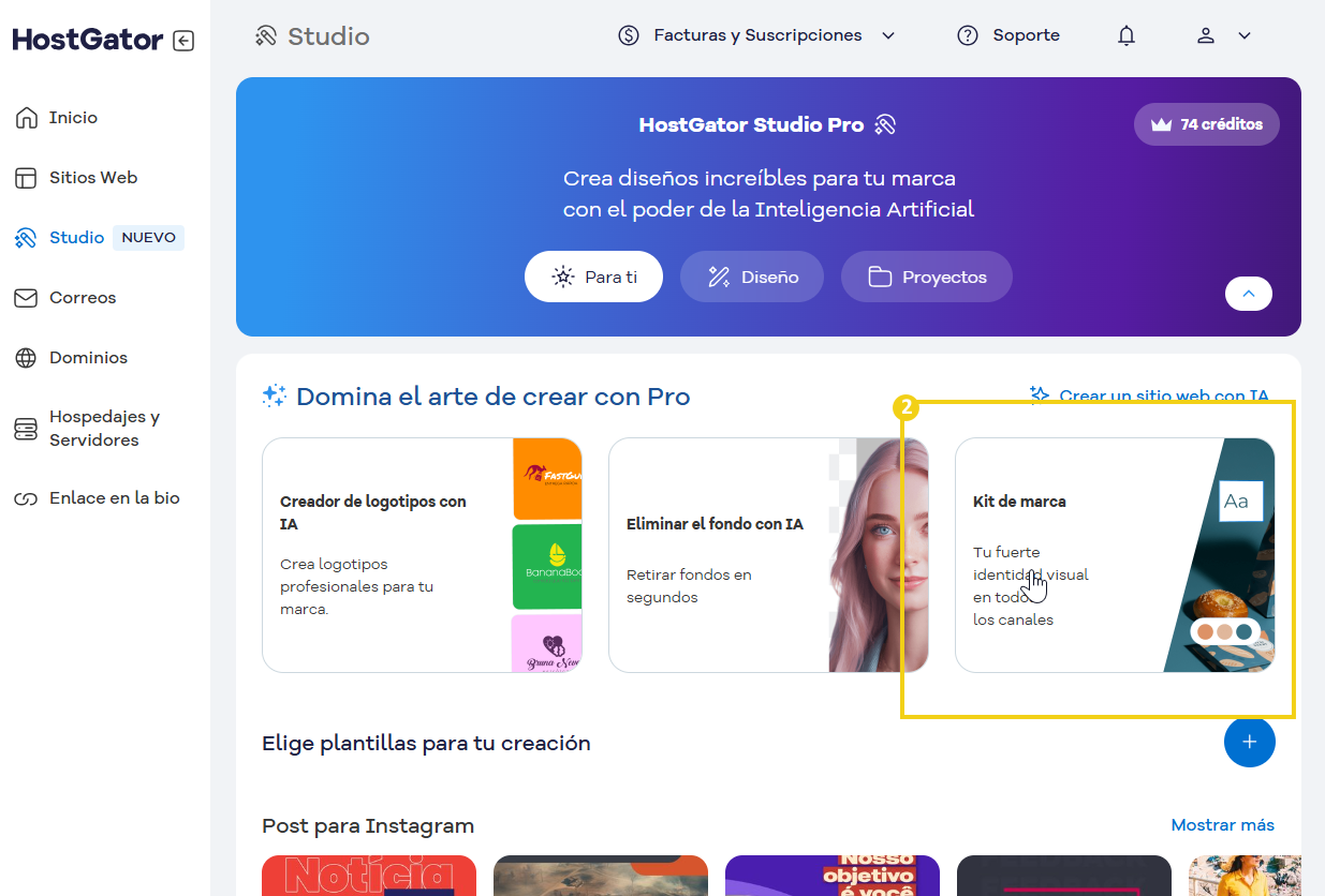 imagen del portal del cliente en la parte de studio destacando el boton el kit de marca