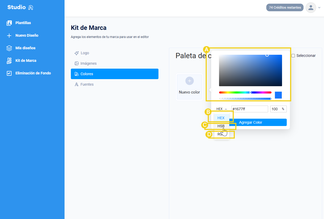 La imagen muestra la pantalla que aparece con las opciones para configurar los colores