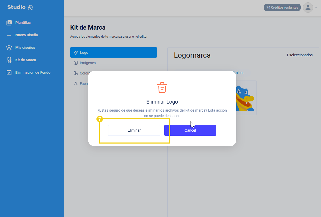 La imagen muestra que se muestra una pantalla con el mensaje para confirmar la eliminación