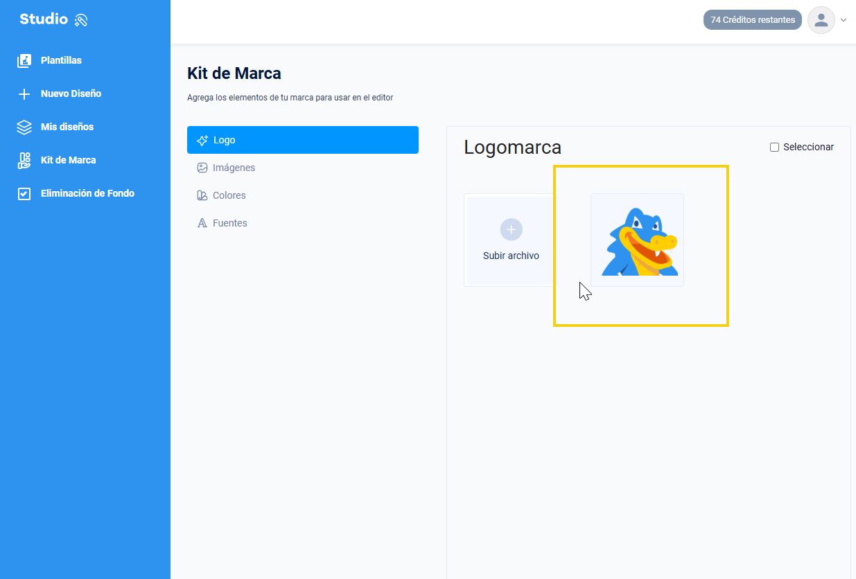 La imagen muestra cómo se muestra el logotipo después de subirlo a la plataforma HostGator Studio