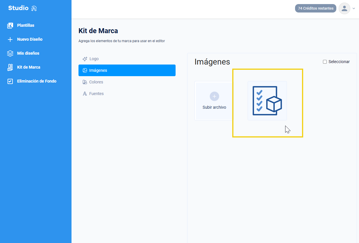 La imagen muestra cómo se muestra la imagen después de subirla a la plataforma HostGator Studio