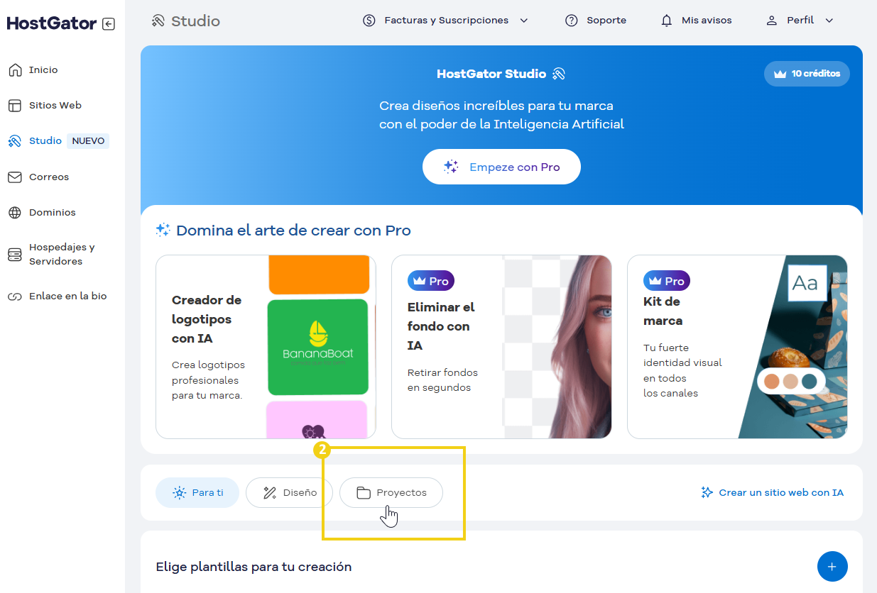 Imagem mostra o Portal do Cliente marcando onde deve clicar para acessar o "Studio" e depois clicar em "Projetos"