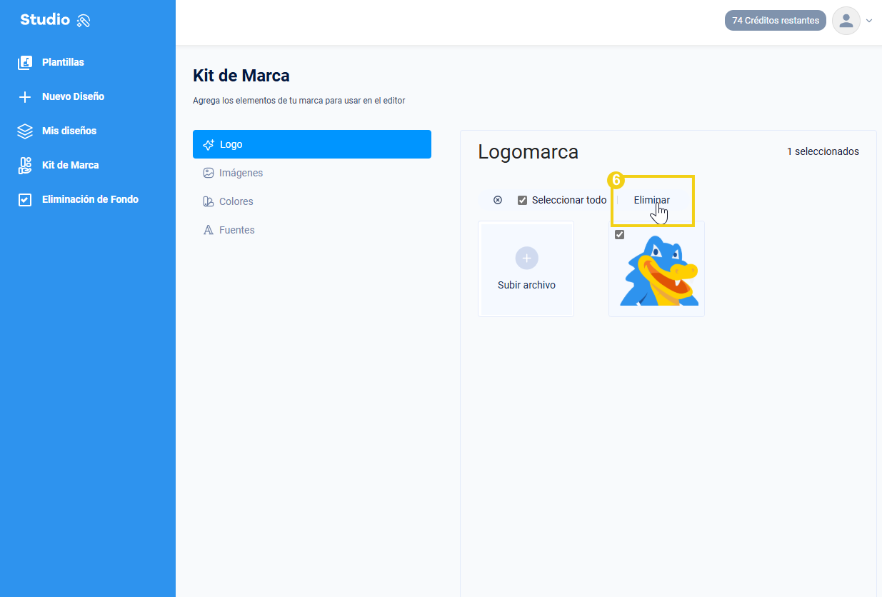 La imagen muestra que para eliminar, debe hacer clic en "Eliminar"