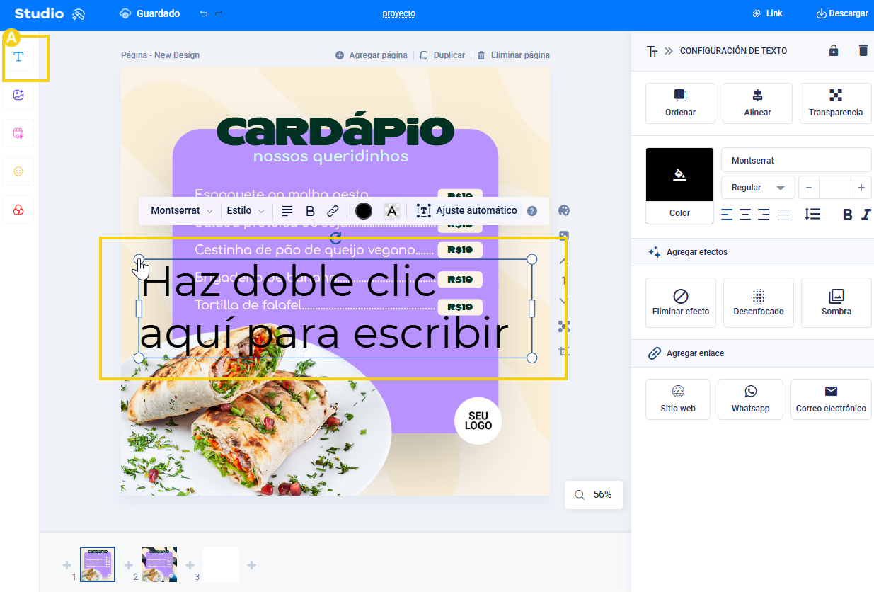 Imagen que muestra el botón de texto para agregar uno nuevo al modelo