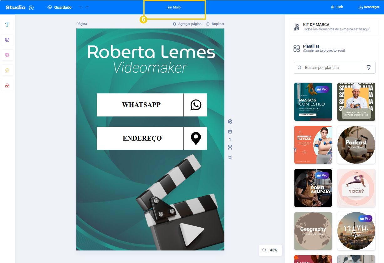 imagen dentro del editor de studio destacando la parte superior que dice sin titulo