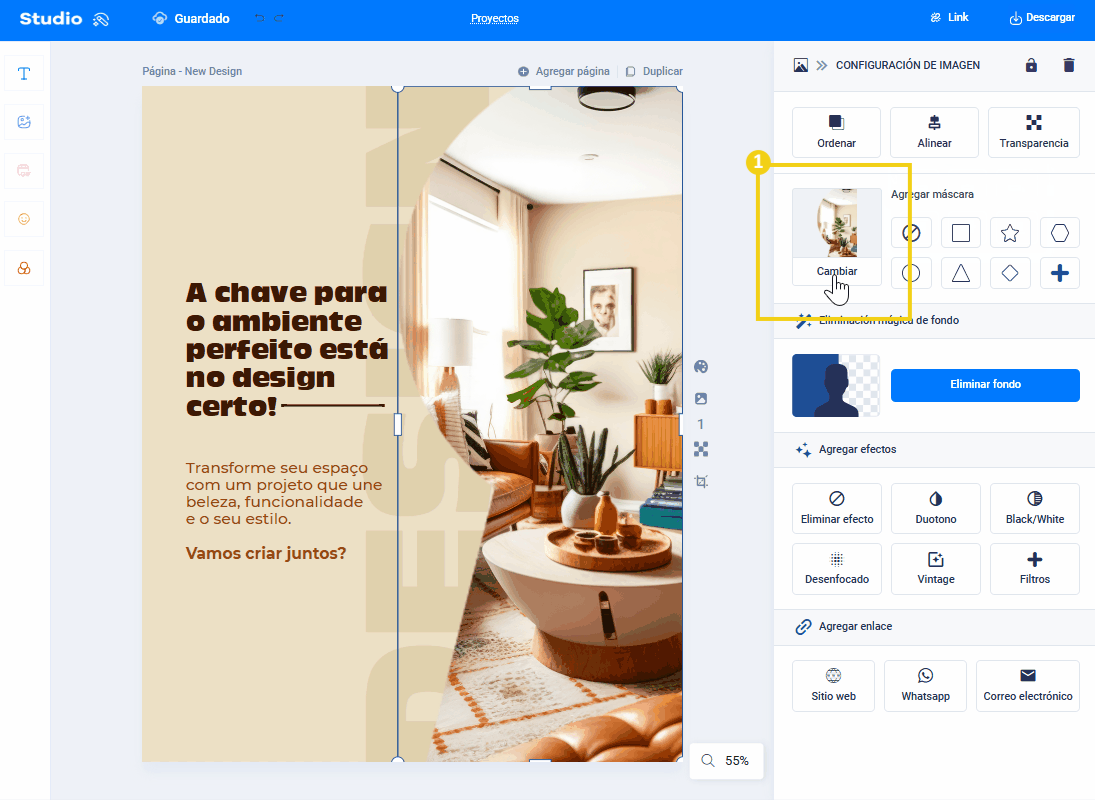 Imagen: Botón Cambiar para modificar la imagen del template