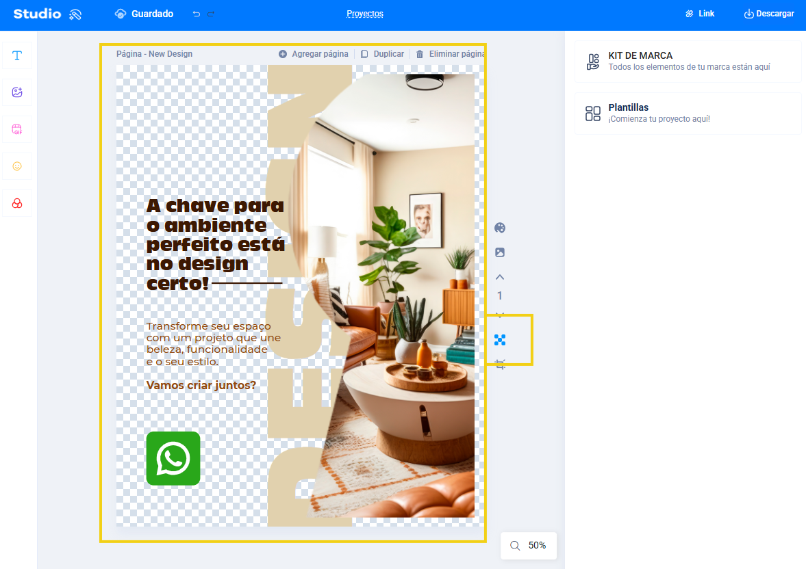 imagen del editor del estudio mostrando cómo desactivar la transparencia del fondo dejándolo sin fondo