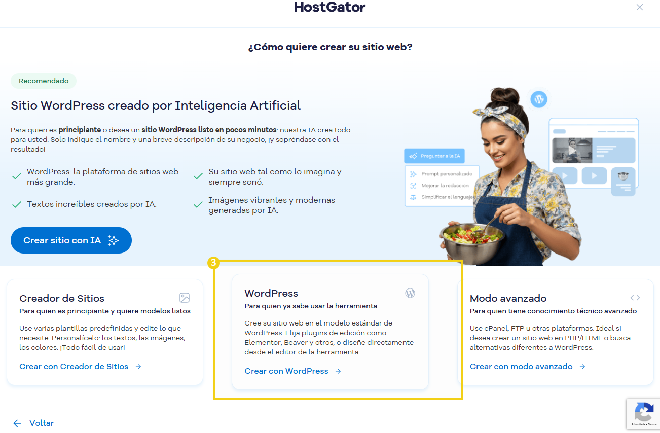 imagen ilustrativa de las opciones de plataformas para crear un sitio en HostGator