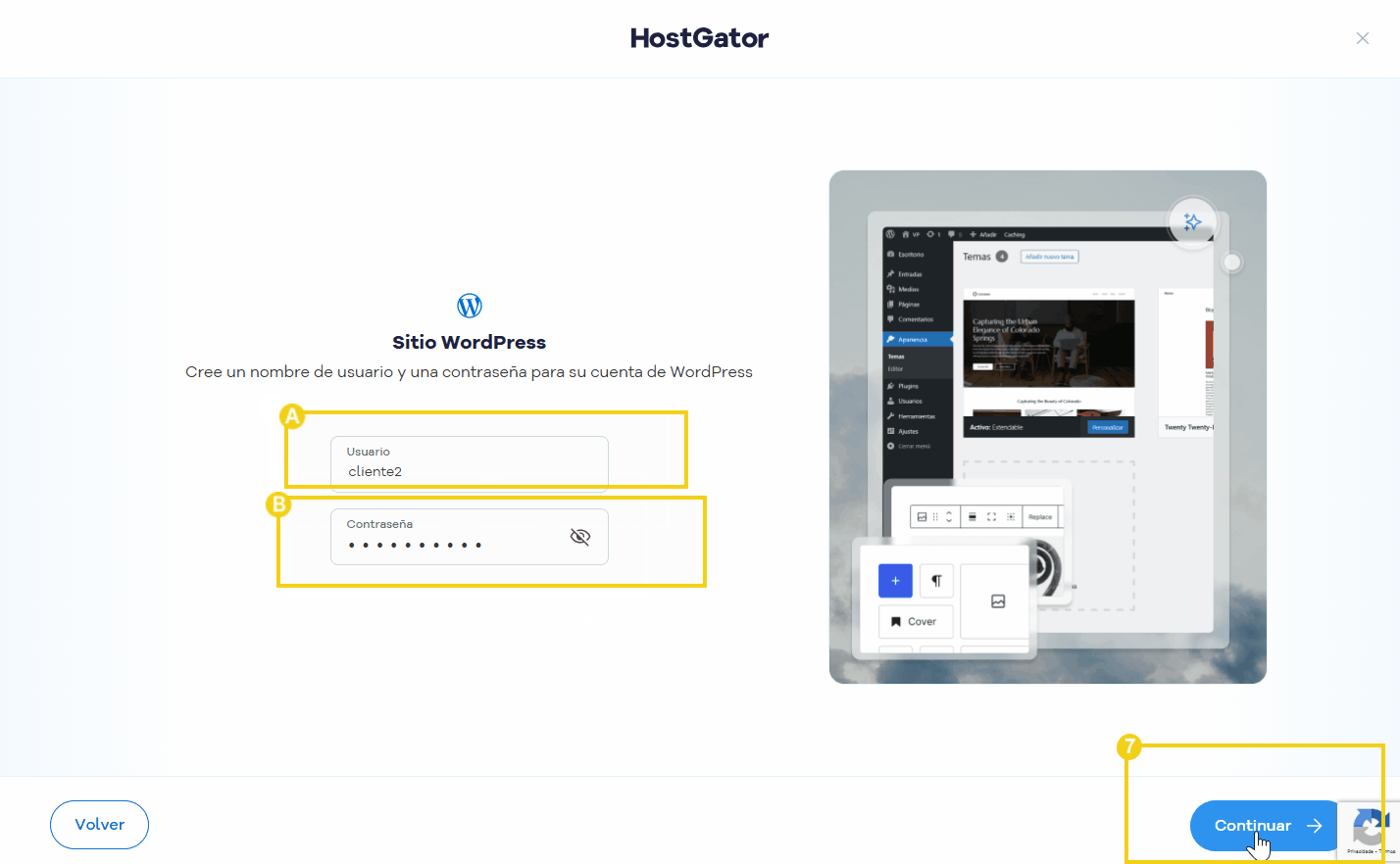 Imagen ilustrativa mostrando como se crea los datos de acesso para wordpress comun
