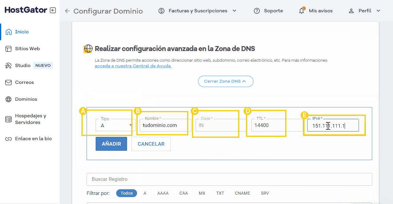 imagem ilustrativa mostrando como añadir una zona de dns