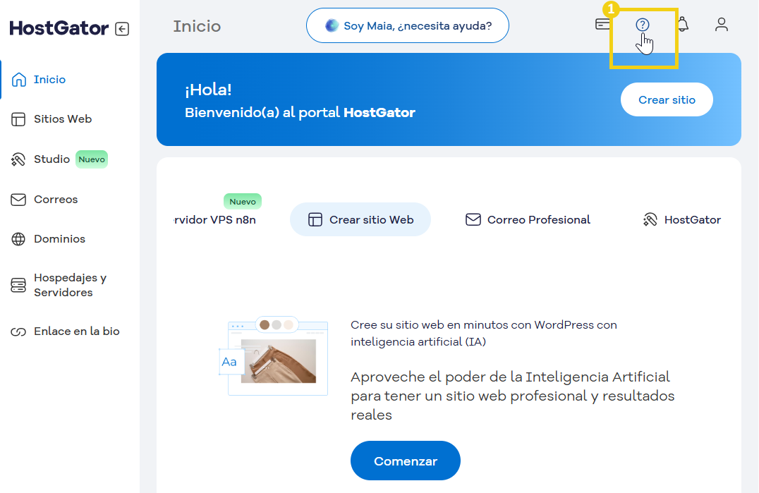 La imagen muestra el icono con signo de interrogación marcado, donde se debe hacer clic para entrar a soporte
