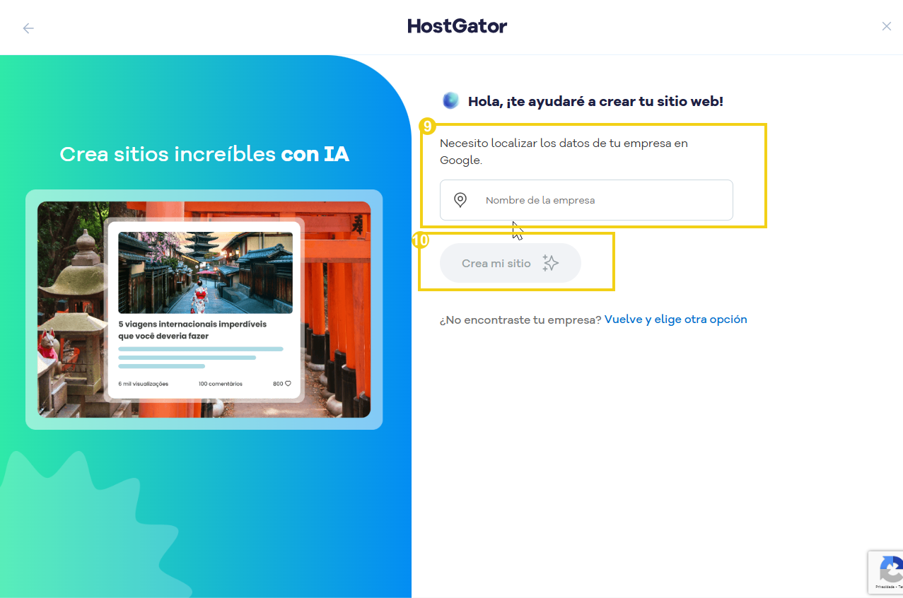 Crear un sitio web usando HostGator con la función de inteligencia artificial para crear sitios web increíbles de manera fácil y rápida.