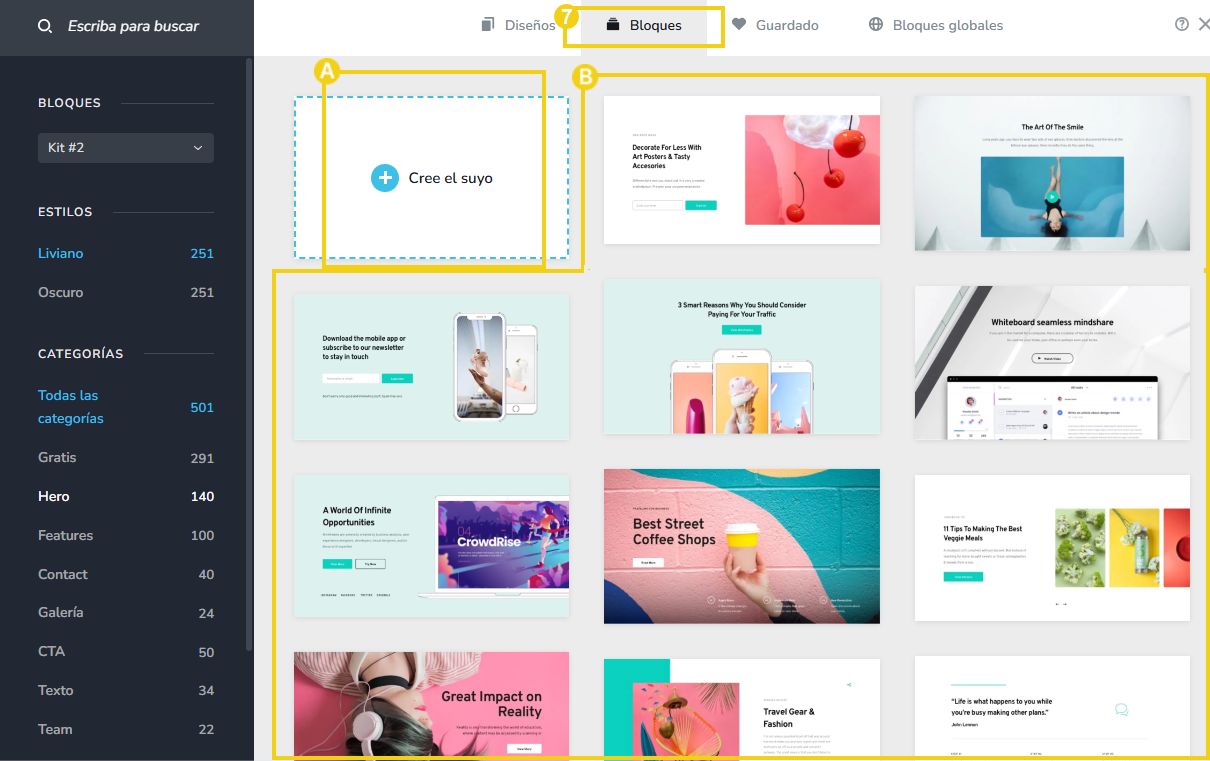 Diseño de página de internet con diversos modelos de plantillas de sitios web en diferentes estilos, colores y diseños, ideal para crear páginas en línea personalizadas.