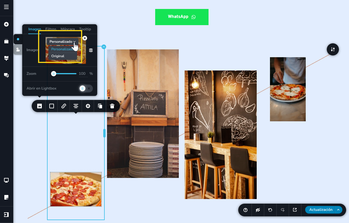 pantalla del editor creador de sitios con ia, destacando personalizado imagen