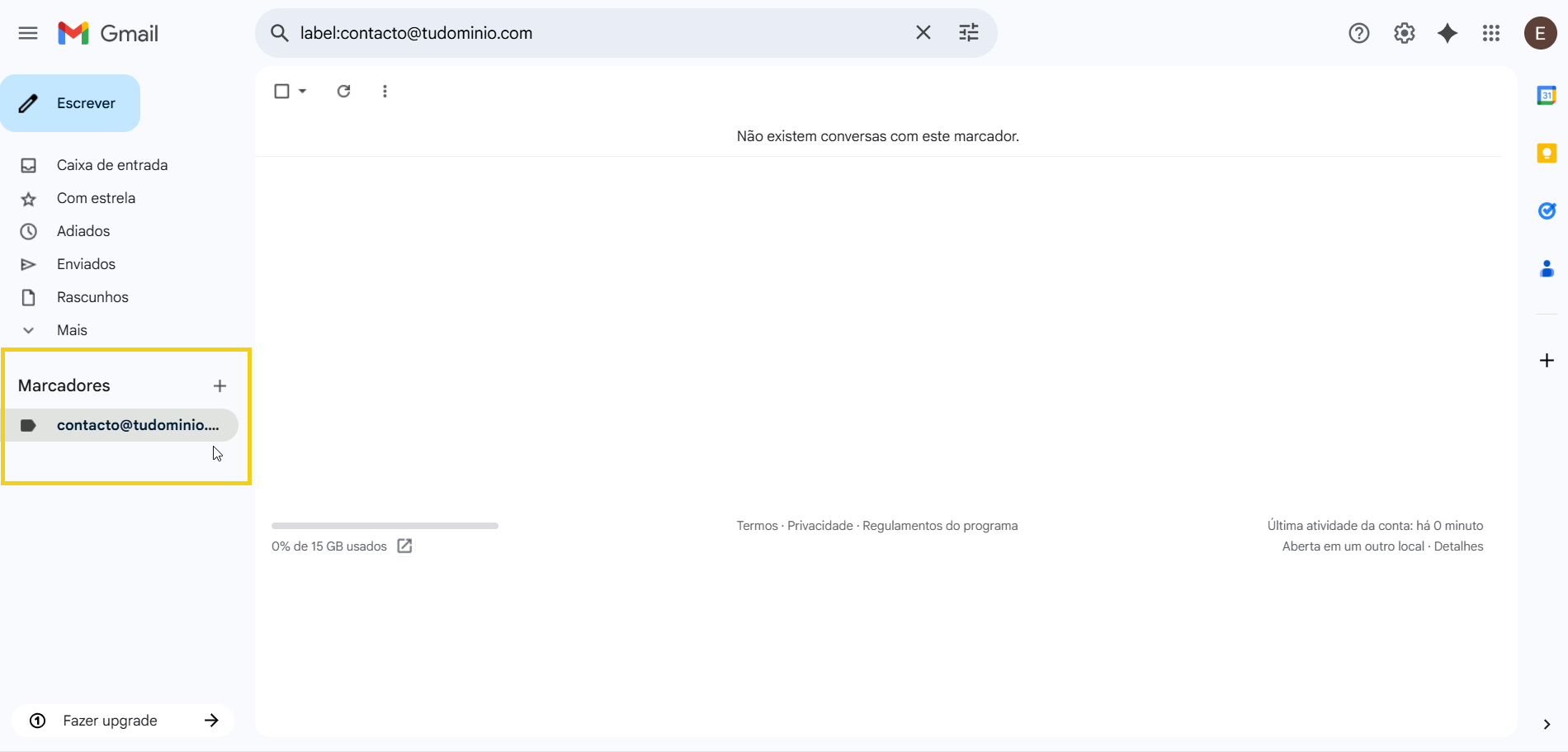 Pantalla de borrador en Gmail mostrando un mensaje de que no hay borradores guardados y la opción de guardar un mensaje como borrador.