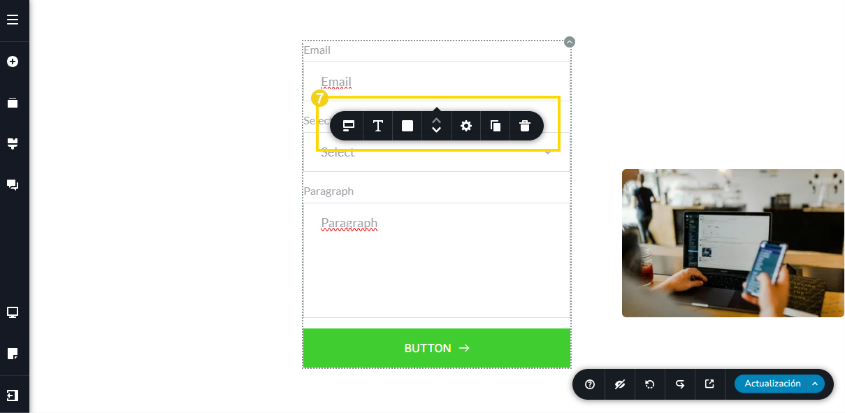pantalla dele editor del nuevo creador con ia, mostrando la barra de menu del formulario para personalizarlo
