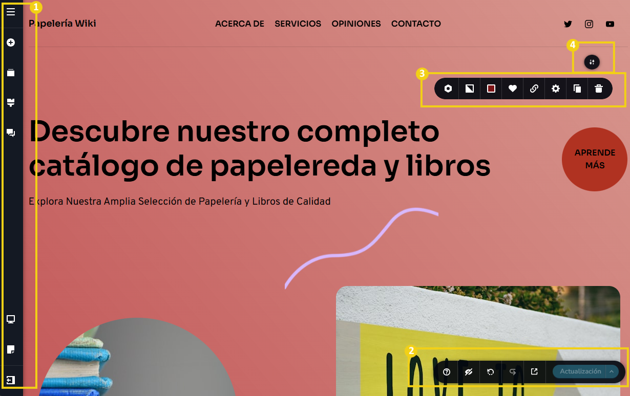 Pantalla de creador de sitios con IA