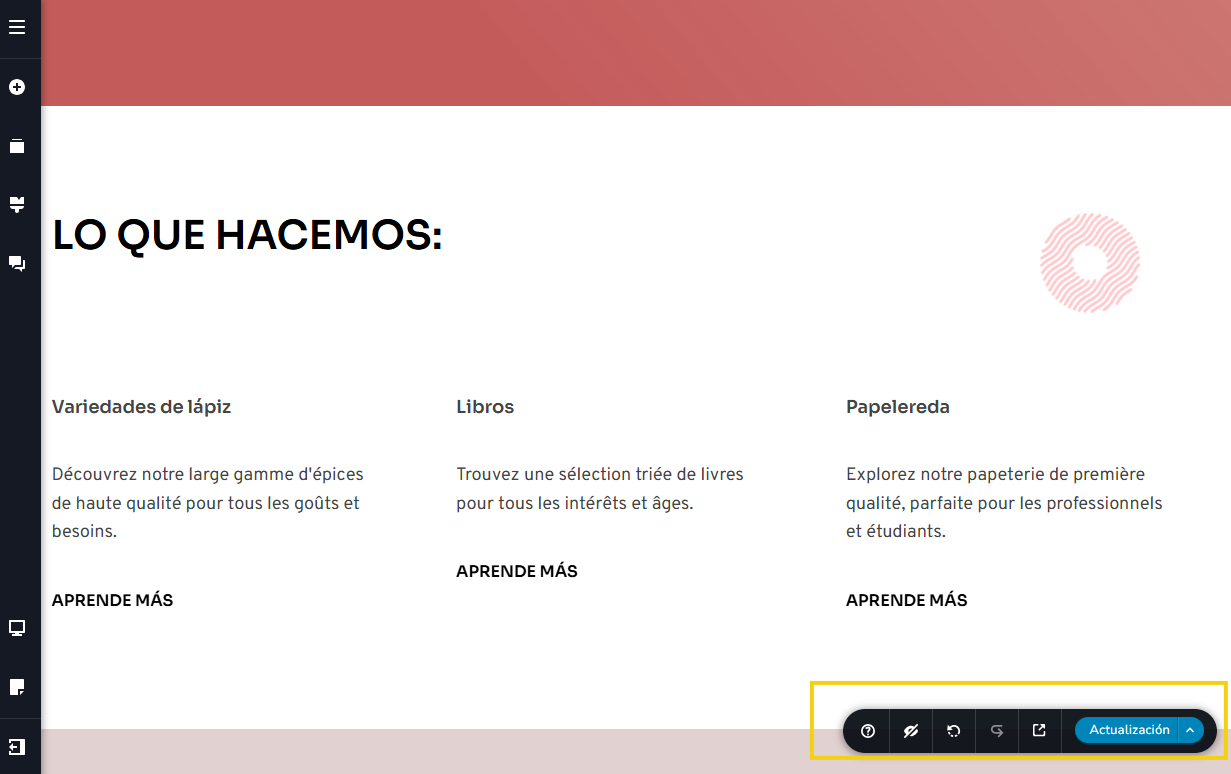 Pantallas mostrando dentro del editor el menu inferior
