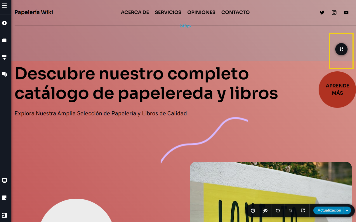 Pantalla mostrando el icono de sección