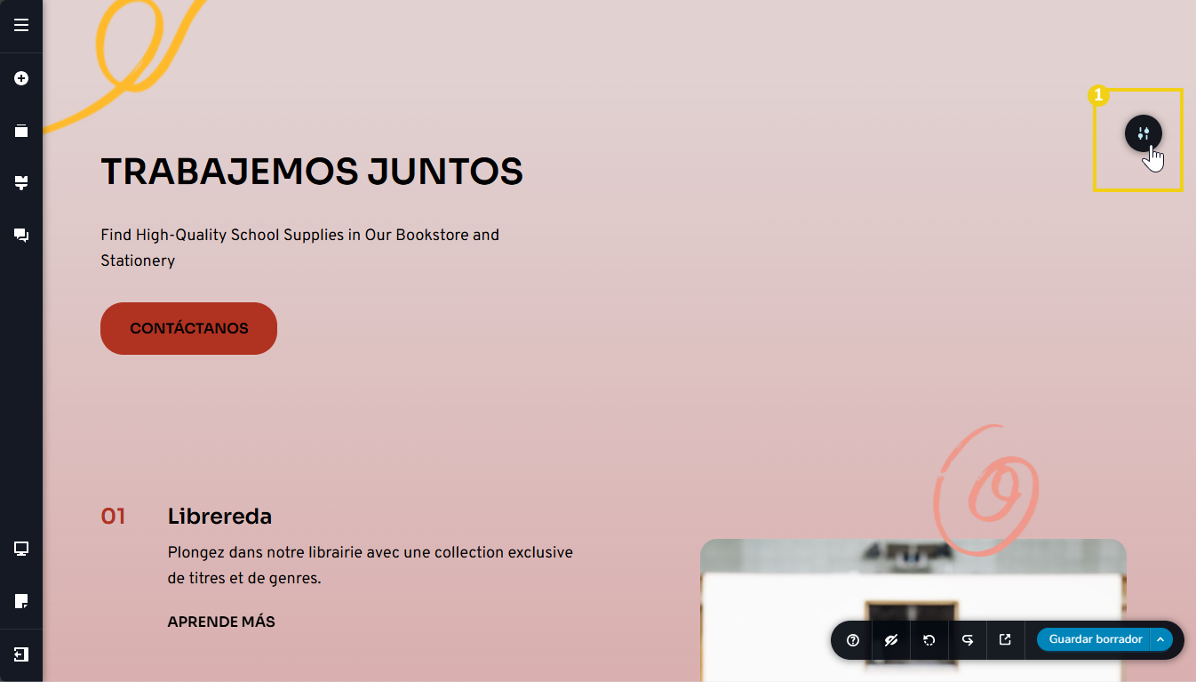 Pantalla del editor del creador de sitios con ia, con destaque para el botón de edición. 