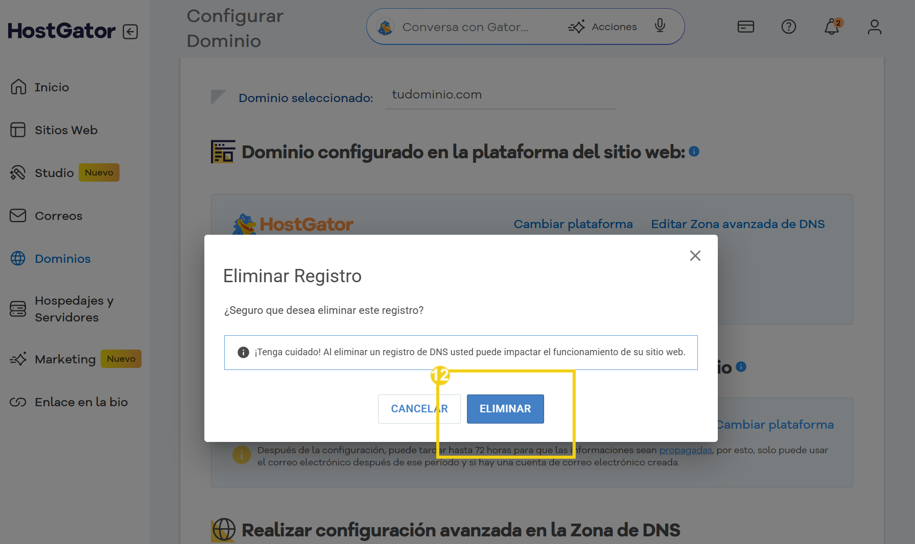 Imagen ilustrativo mostrando el mensaje de confirmacion de eliminar