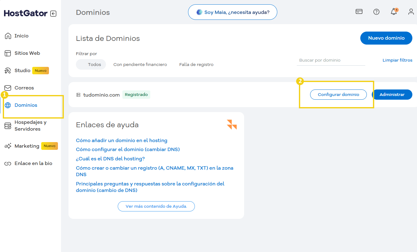 configurar dominio nuevo 