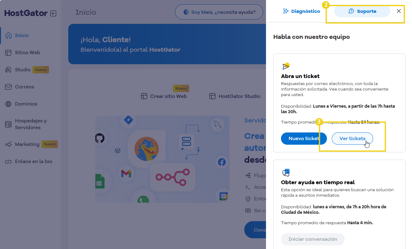 Imagen del Portal del Cliente con la marca en el icono con punto de interrogación, donde se debe hacer clic