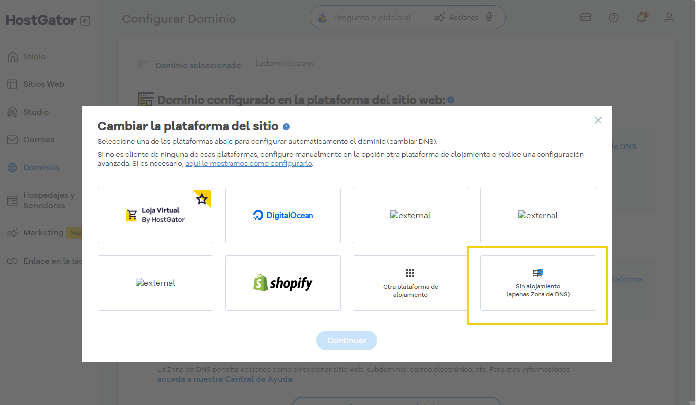 configurar dominio nuevo sin alojamiento