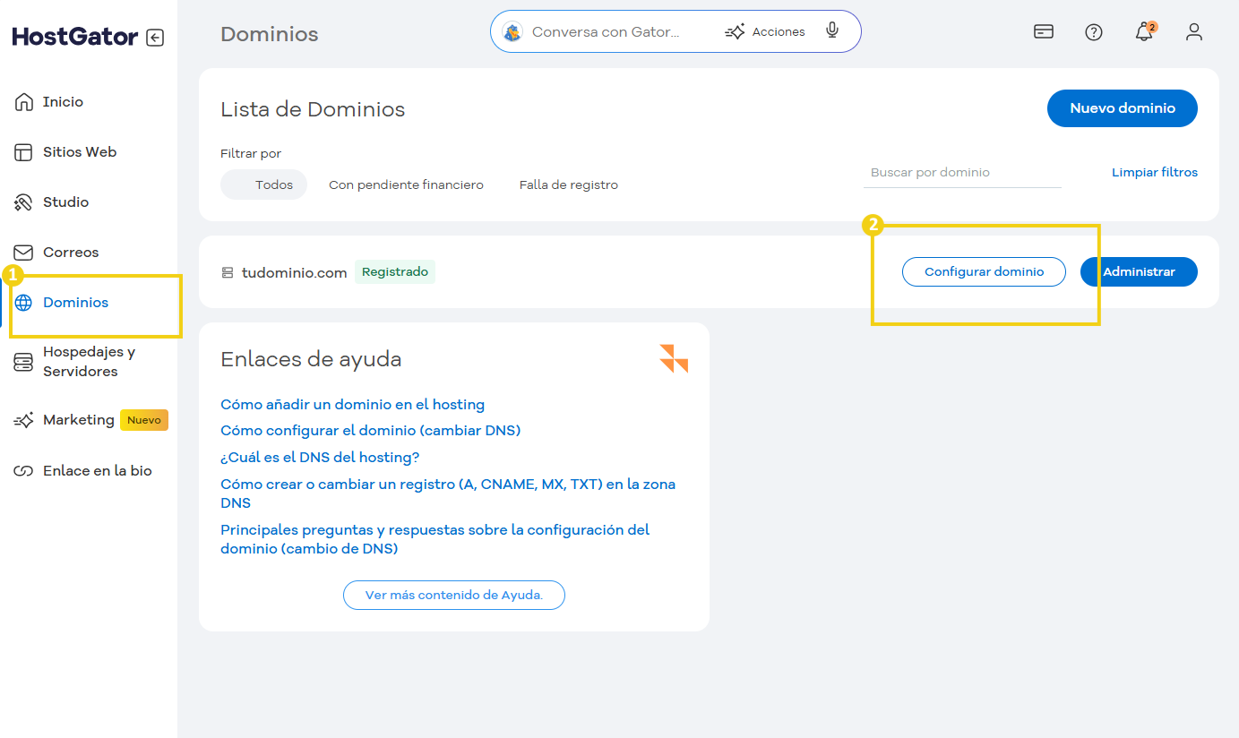 configurar dominio nuevo 