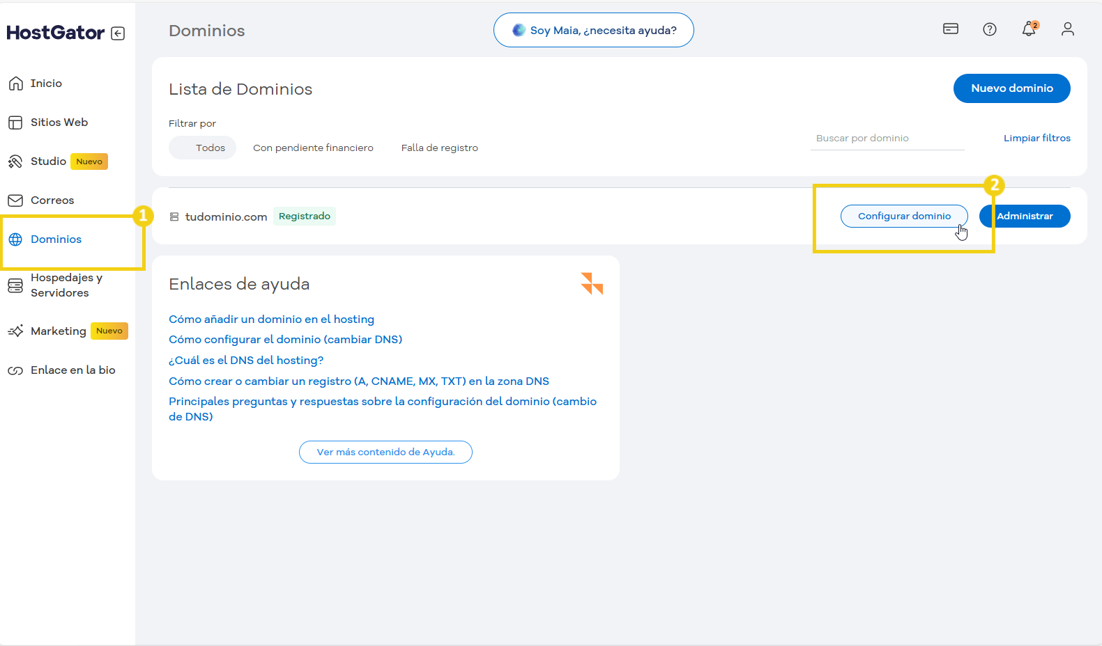 configurar dominio nuevo