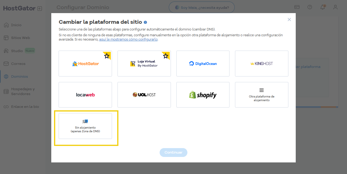 configuracion via portal dominios