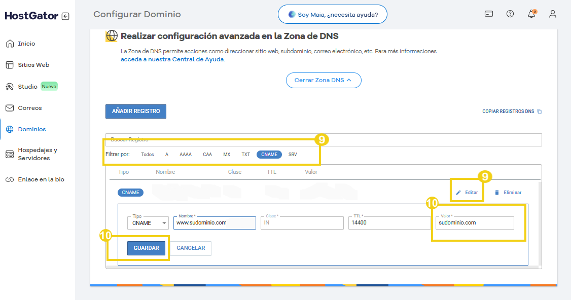 configuracion via portal dominios