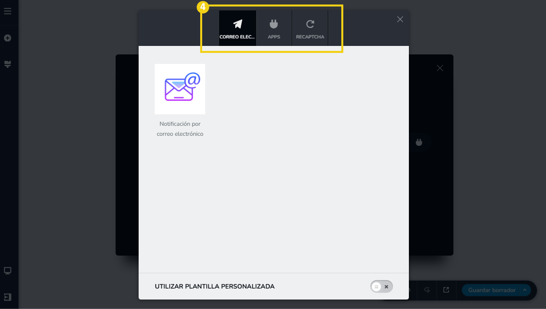 Imagen muestra la pantalla del editor del Creador de sitios con IA, destacando las opciones de configuración