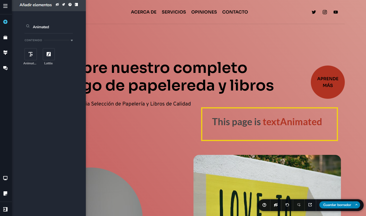 La imagen muestra la pantalla del Nuevo Creador de sitios con IA, cómo quedó en la página del sitio