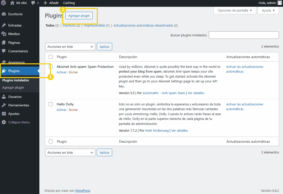 Imagen del sitio de complementos de WordPress que resalta la opción para agregar complemento