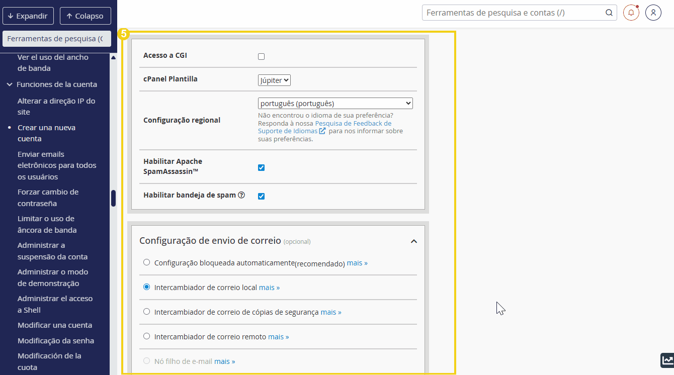 Imagen muestra la pantalla del cPanel para revisar las configuraciones automáticas