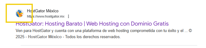 Imagen muestra el resultado de búsqueda en que es mostrado el sitio con el favicon