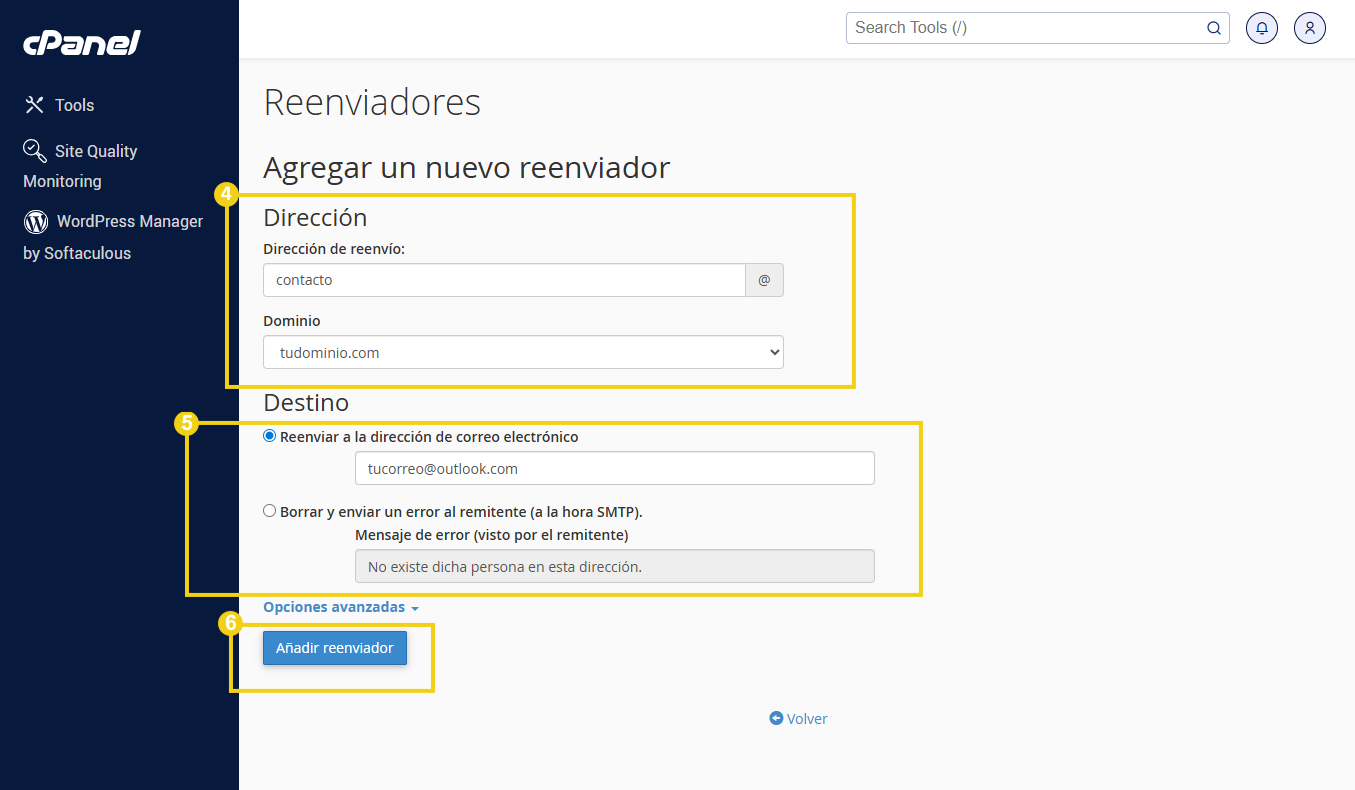 Como redirigir correos electrónicos en cPanel 