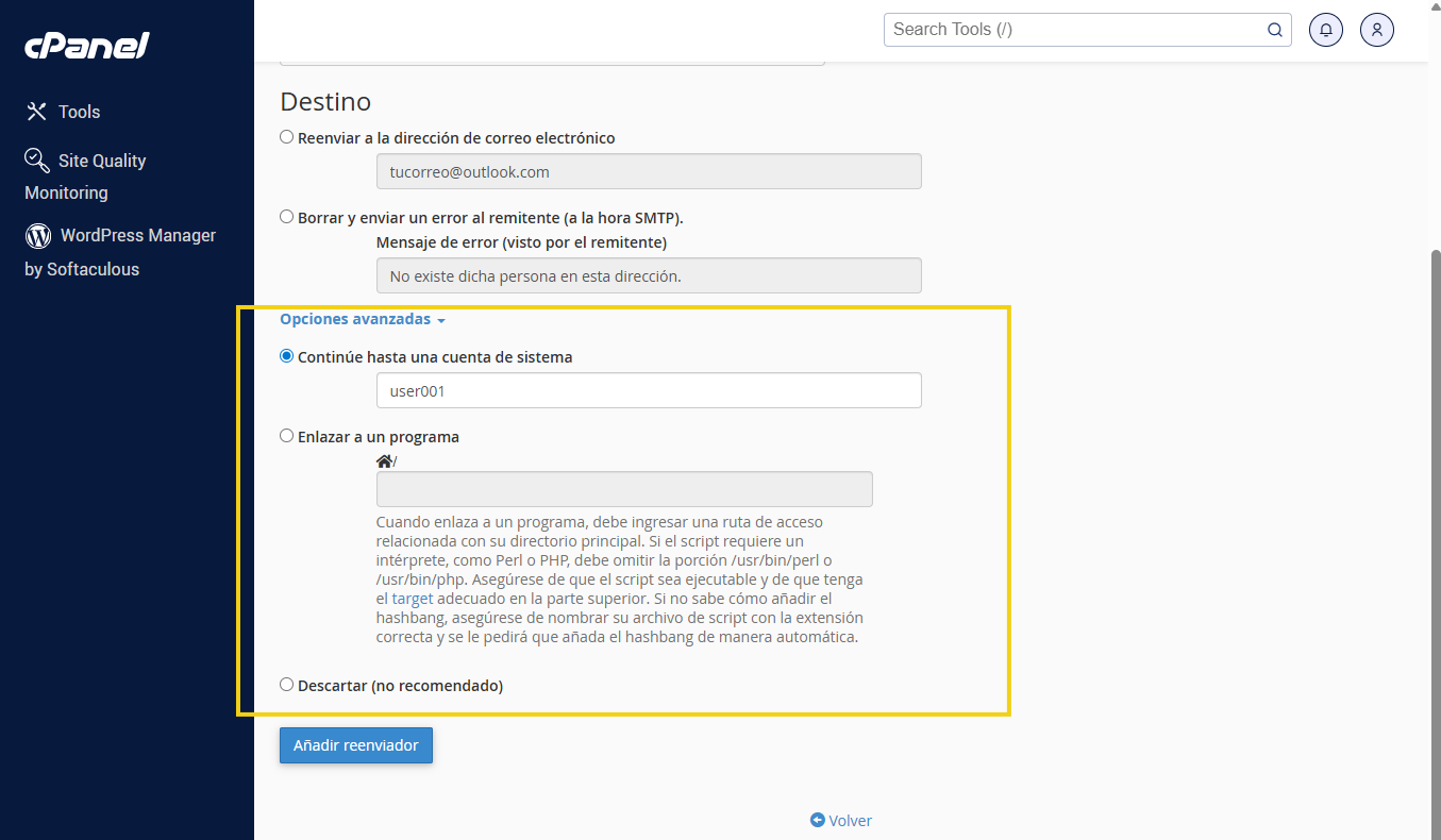 Como redirigir correos electrónicos en cPanel 