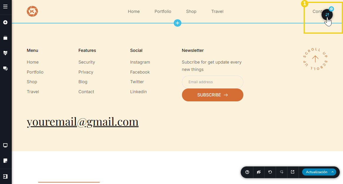 Imagen muestra la pantalla de edición del blog, con la marcación en el menú desplegable