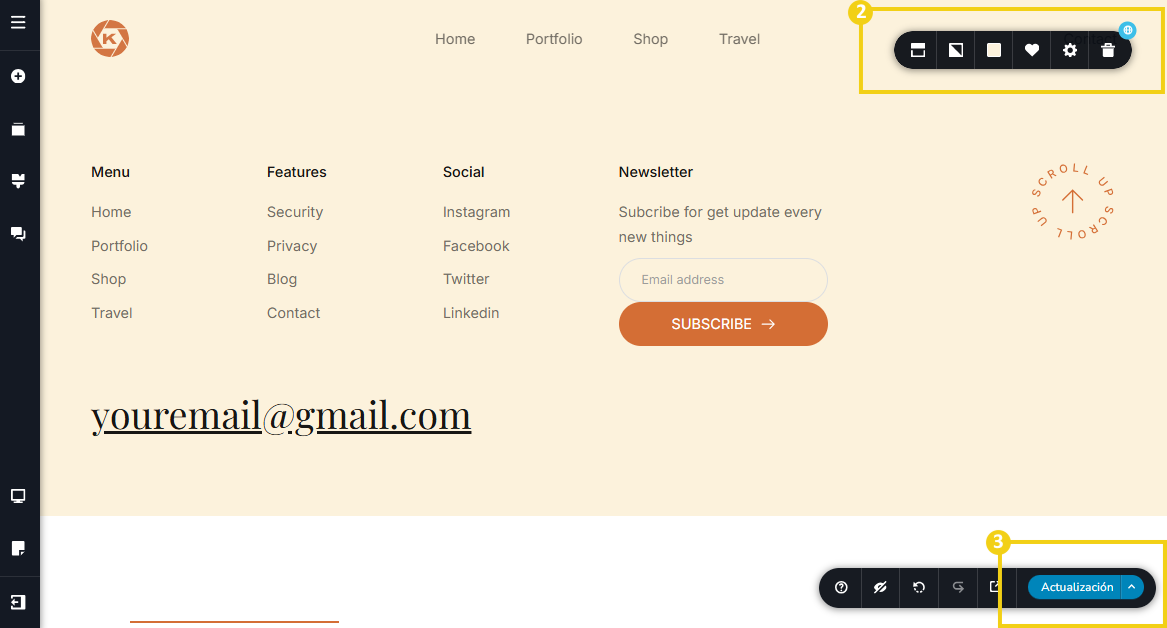 Imagen muestra la pantalla de edición del blog, con la marcación en el recurso para utilizar el menú de herramientas y guardar los cambios