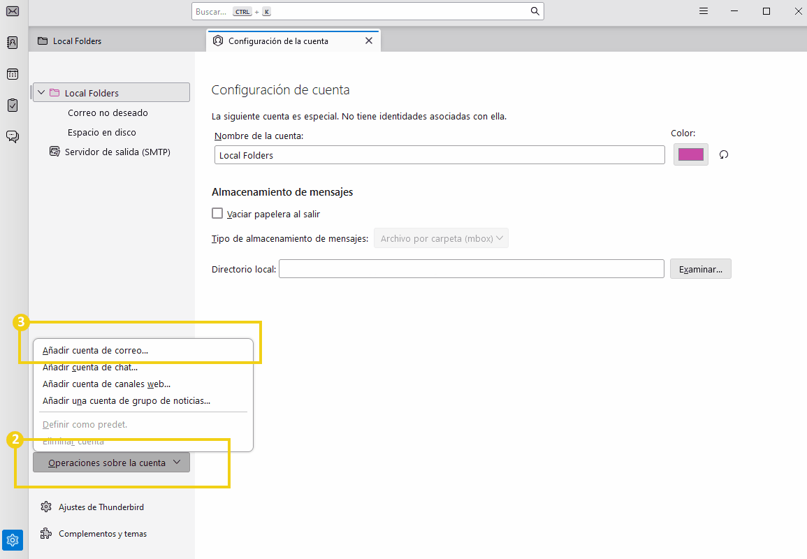 conta no thunderbird passo 2 e 3