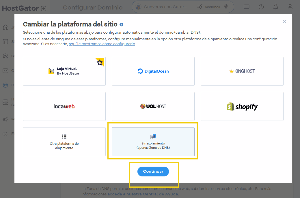 configurar domínio zona de DNS
