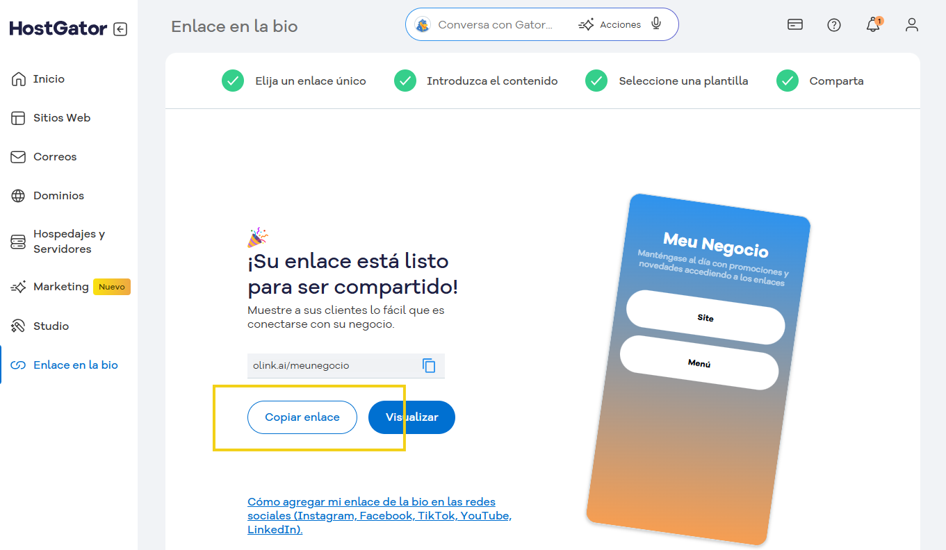 Como adicionar o Link na Bio nas redes sociais - Copiar Enlace